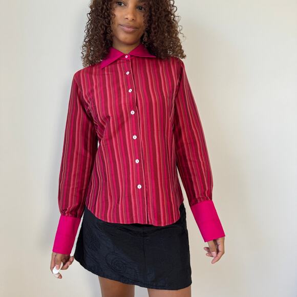 Vintage Italian fuchsia striped silk blouse (Medium) - Picture 4 of 7